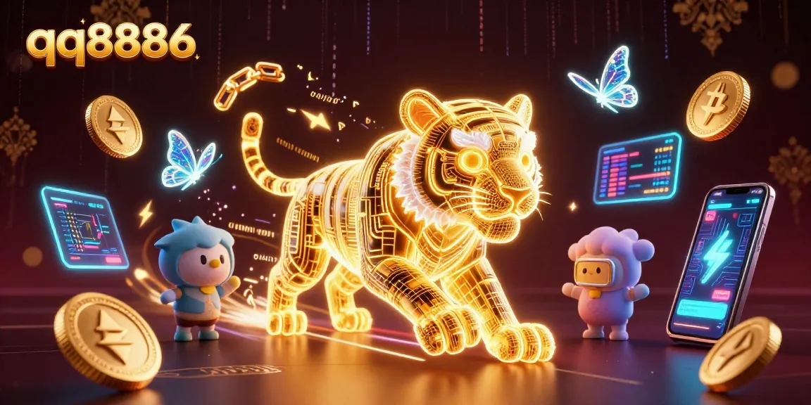 Engage in thrilling action at qq8886, where a golden tiger and crypto elements electrify the virtual casino.