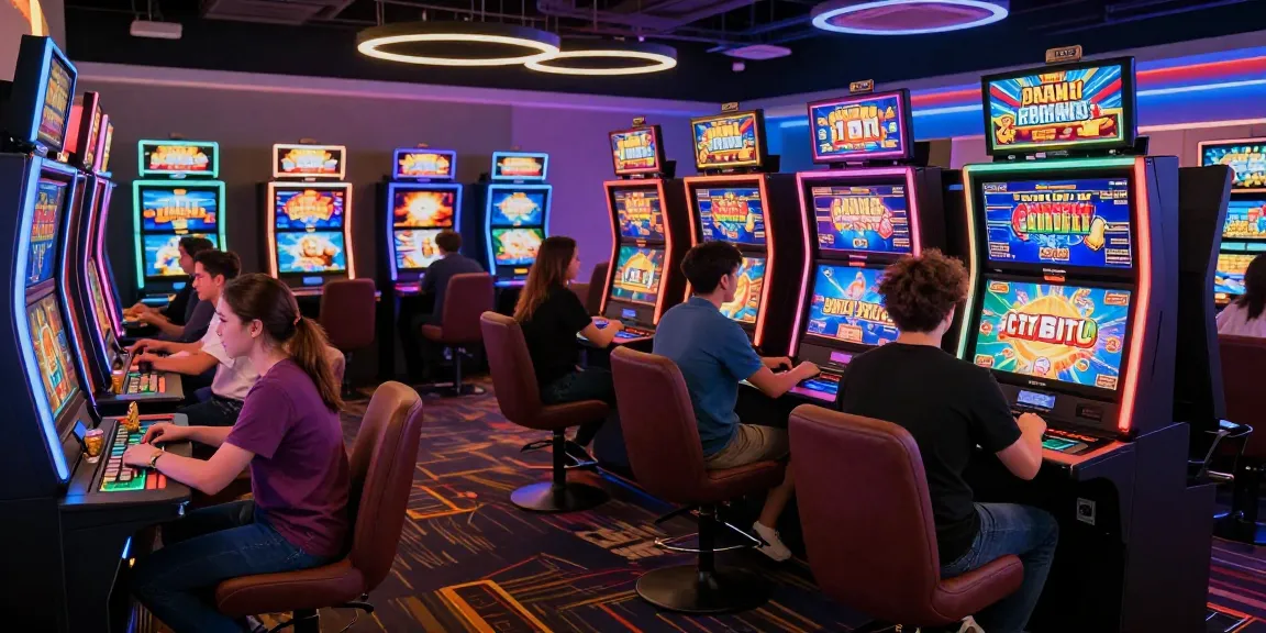 Rajaslot 20 - Pemain terlibat dalam permainan slot dan dealer langsung di lingkungan kasino digital yang meriah.