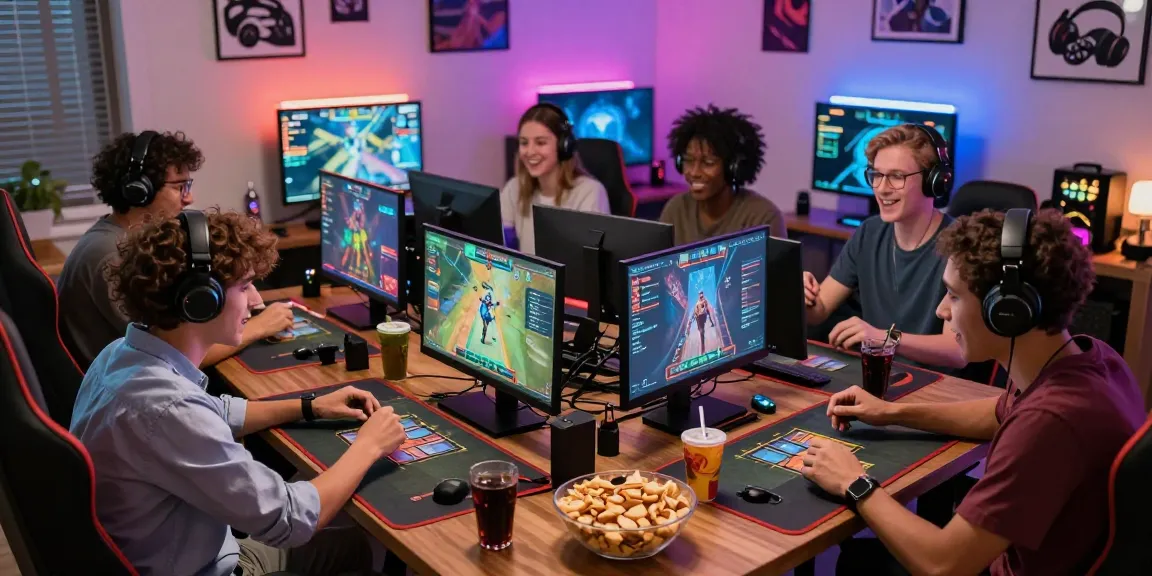 Giftsforgirls.in.net gaming scene showing friends enjoying competitive card games with vibrant lighting and cozy atmosphere.