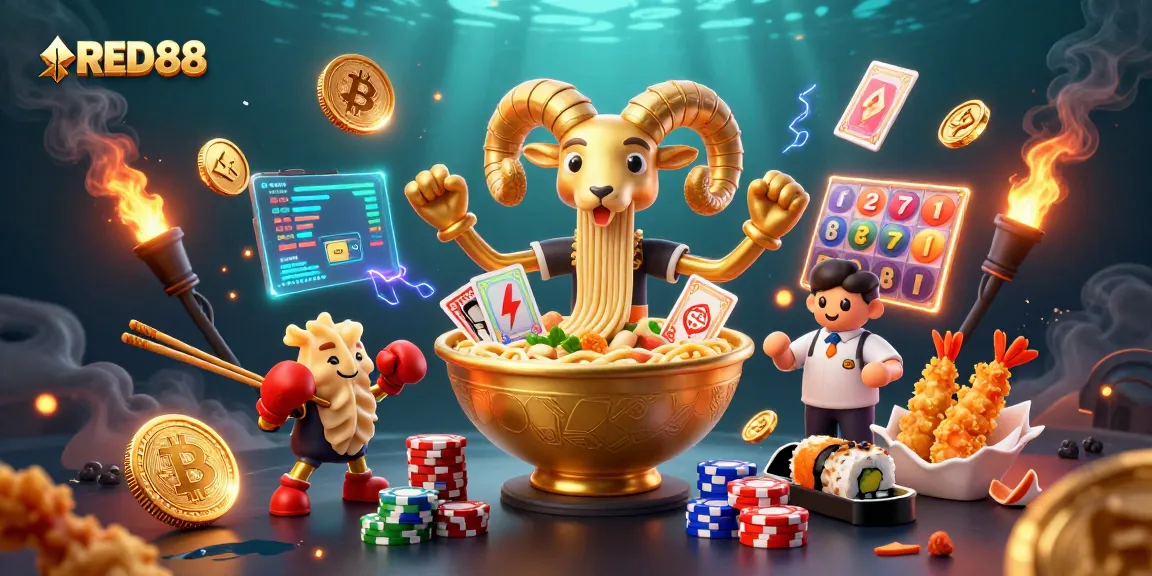 Join the fun at RED88, where the giant ramen bowl brings vibrant casino action to life.