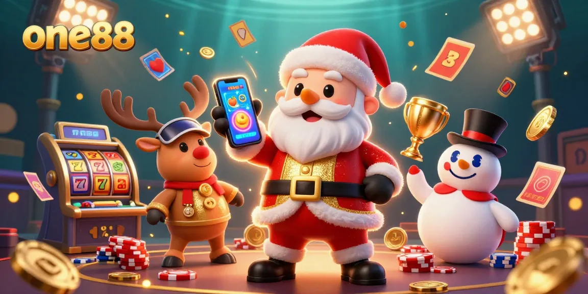 Experience one88's thrilling jackpots in a vibrant 3D scene with Santa and friends!