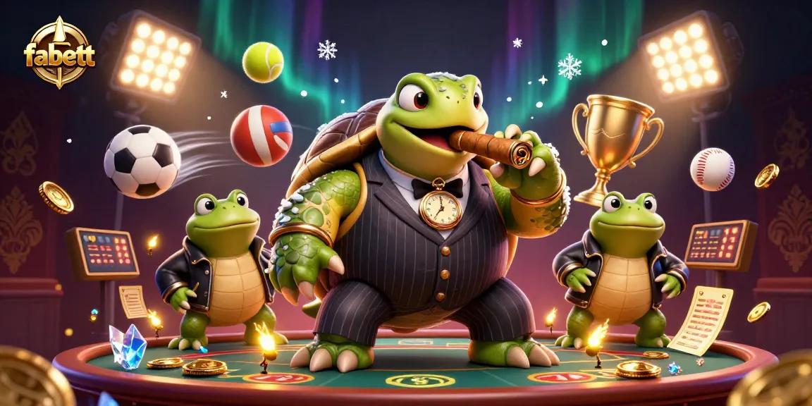fabett showcases a dynamic casino scene with a snapping turtle in a mobster suit and sports elements.