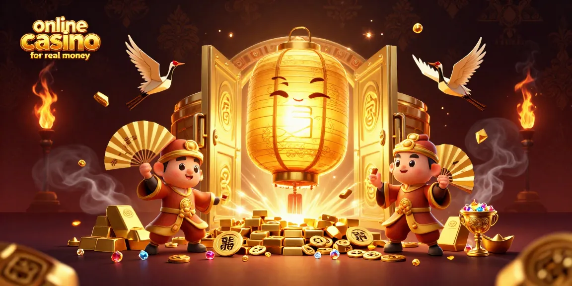 Revel in the thrill of online casino for real money, featuring a golden lantern spirit and treasures of luck.