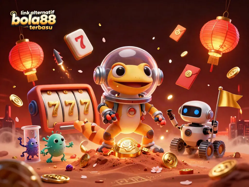Bet on the latest link alternatif bola88 terbaru with excitement and golden rewards in this vibrant illustration.
