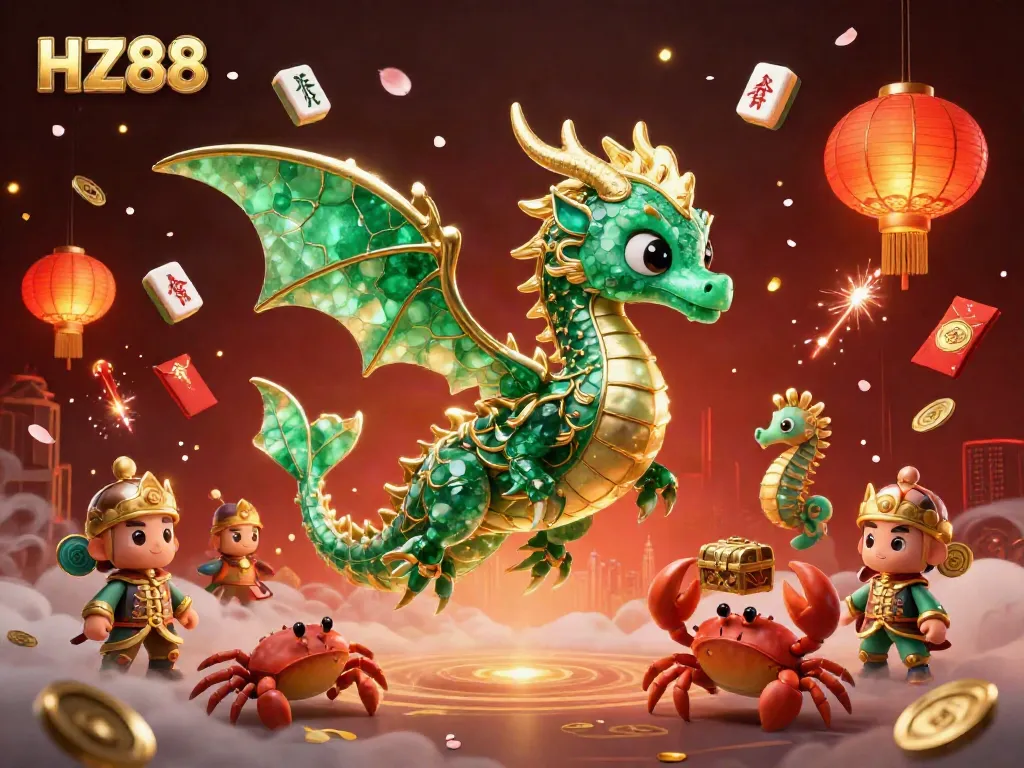 Experience HZ88 with vibrant dragons, seahorses, and treasures in a dazzling casino scene.