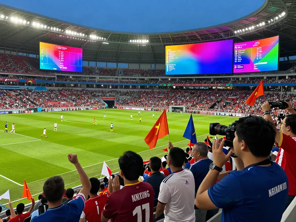 Exciting football match atmosphere at cakhiatvvn.jpn.com, with fans cheering and players in action.