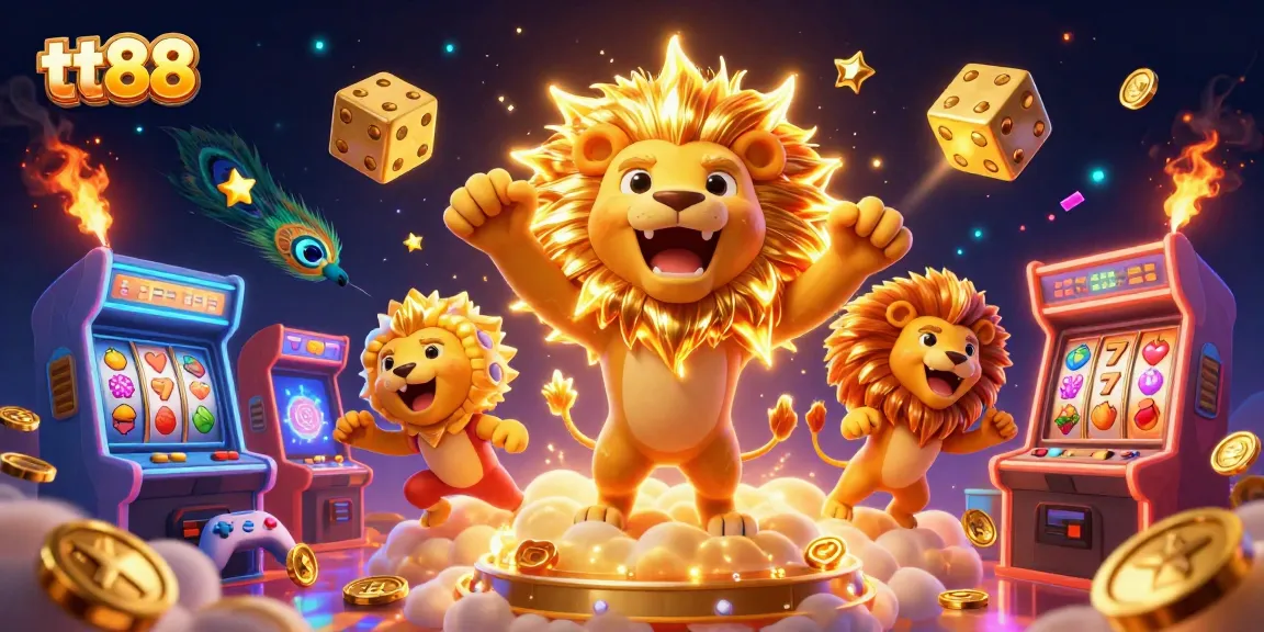 Experience ultimate thrills with tt88, featuring a roaring lion and dazzling casino elements.