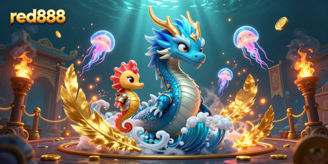 Experience the thrill of red888 with an azure dragon and vibrant casino elements.