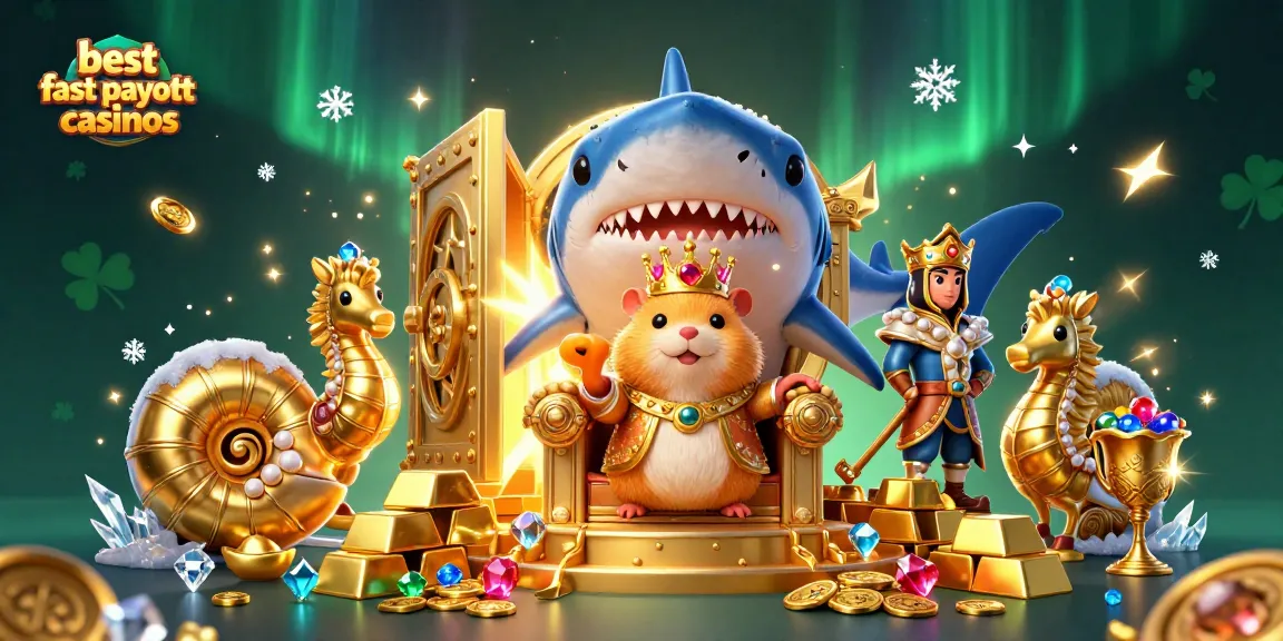 Experience the excitement of best fast payout casinos with a dynamic 3D illustration showcasing a vibrant casino scene.