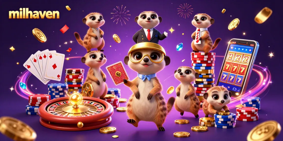 Join the fun at milhaven's dynamic casino scene with meerkats dealing cards and winning big!