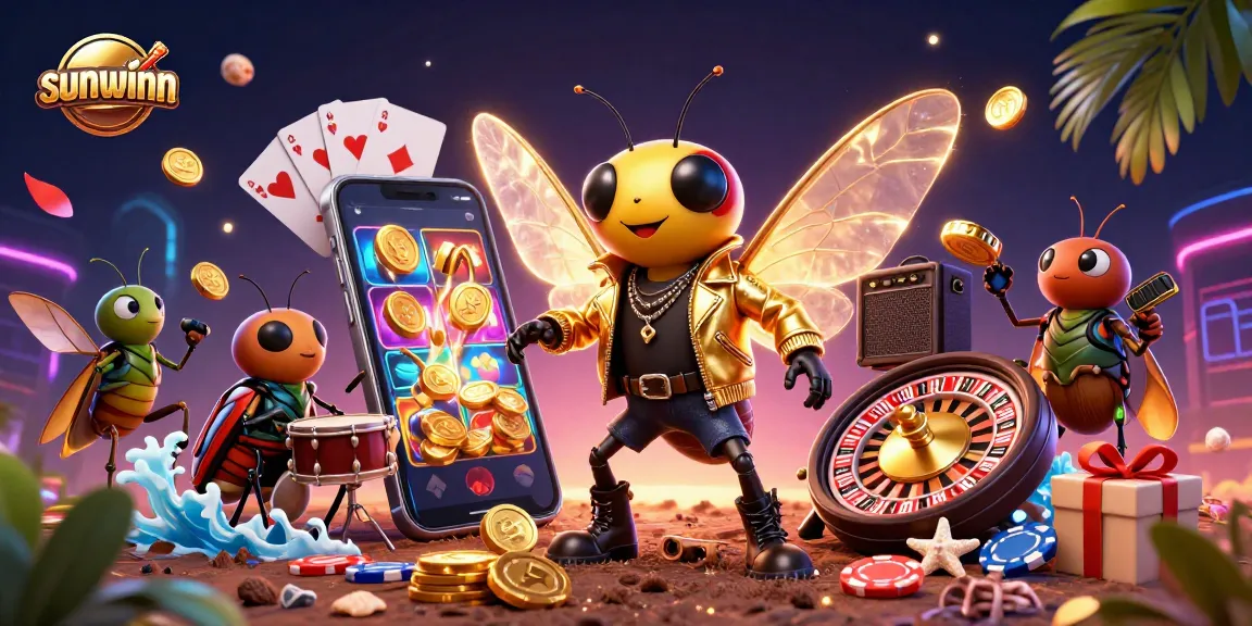 Engage in thrilling gameplay at sunwinn with colorful slots erupting coins amidst a vibrant 3D scene.