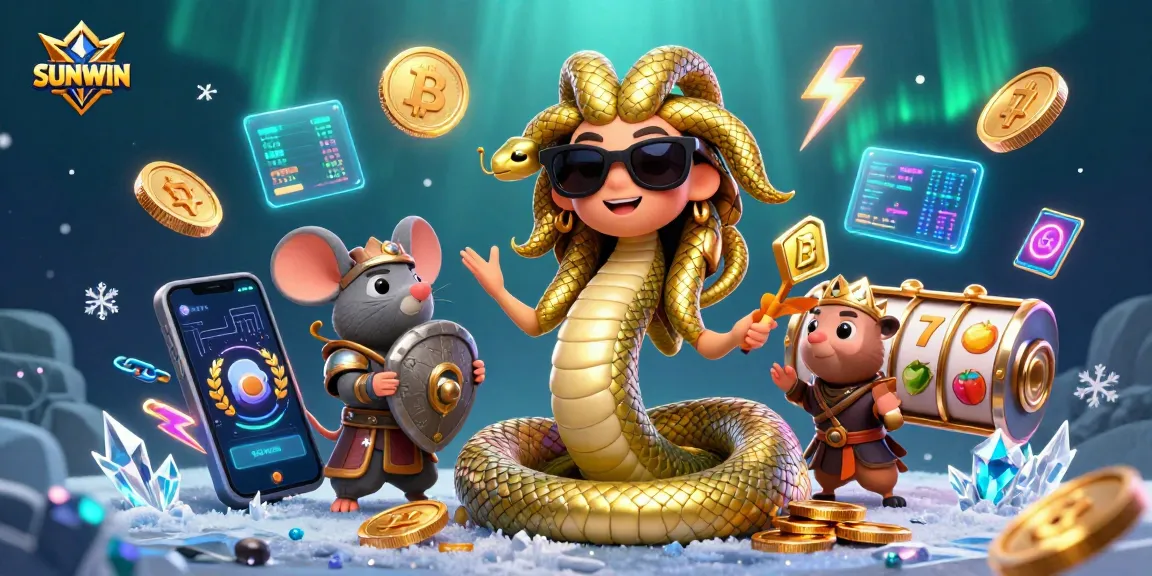 Experience exciting gameplay at SUNWIN with a delightful Medusa and a warrior mouse amidst crypto-themed elements.