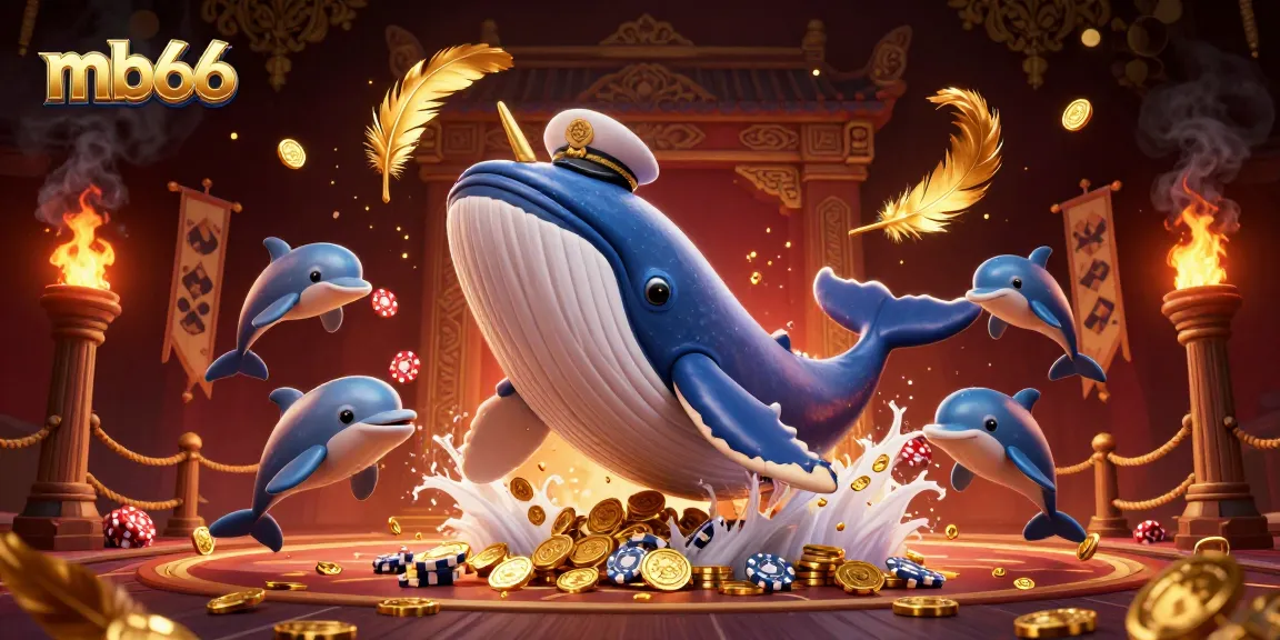 Engage with mb66's thrilling underwater scene featuring a jovial whale, narwhal, and dolphin amidst a treasure of poker chips.
